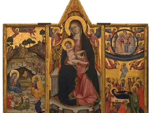 L’Aquila – Gestione opere d’Arte: delocalizzare o avviare un percorso virtuoso nel cratere sismico? 'Trittico di Beffi': Madonna in trono con il Bambino, la Natività, l'Annuncio ai pastori, il Transito e l'Incoronazione della Vergine dipinto a tempera su tavola, fine sec. XIV - inizi sec. XV